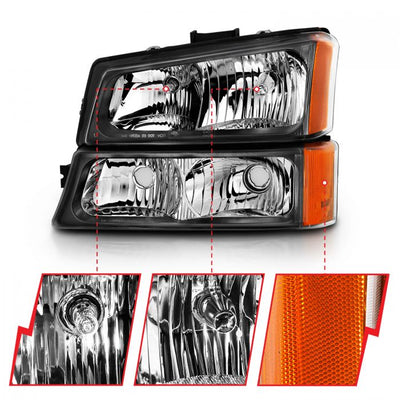 ANZO - 2003-2006 CHEVROLET SILVERADO 1500/2500/3500 CRYSTAL HEADLIGHT WITH PARKING/SIGNAL LIGHT BLACK AMBER-Headlights-Deviate Dezigns (DV8DZ9)