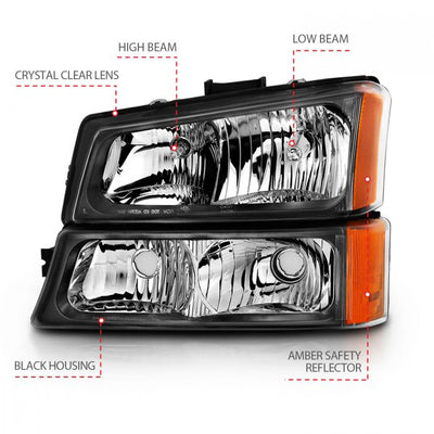 ANZO - 2003-2006 CHEVROLET SILVERADO 1500/2500/3500 CRYSTAL HEADLIGHT WITH PARKING/SIGNAL LIGHT BLACK AMBER-Headlights-Deviate Dezigns (DV8DZ9)