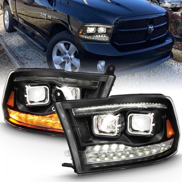 ANZO - 2009-2018 DODGE RAM 1500/2500/3500 DUAL LED PROJECTOR SWITCHBACK HEADLIGHTS BLACK-Headlights-Deviate Dezigns (DV8DZ9)