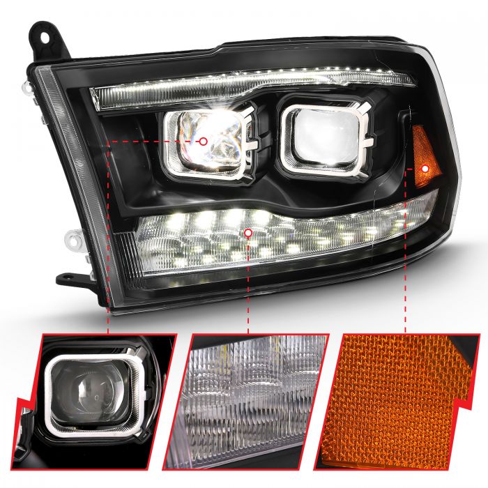 ANZO - 2009-2018 DODGE RAM 1500/2500/3500 DUAL LED PROJECTOR SWITCHBACK HEADLIGHTS BLACK-Headlights-Deviate Dezigns (DV8DZ9)