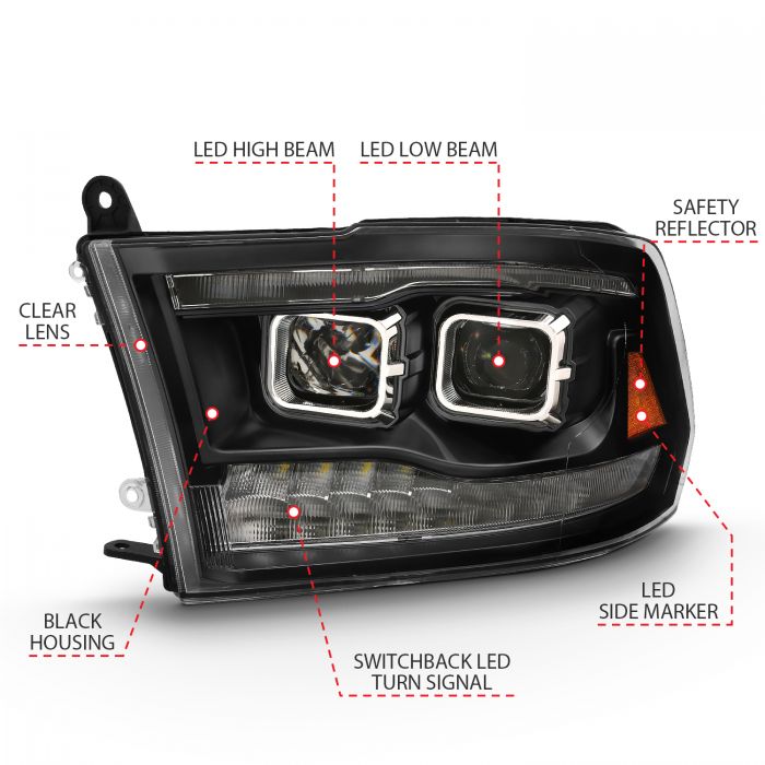 ANZO - 2009-2018 DODGE RAM 1500/2500/3500 DUAL LED PROJECTOR SWITCHBACK HEADLIGHTS BLACK-Headlights-Deviate Dezigns (DV8DZ9)