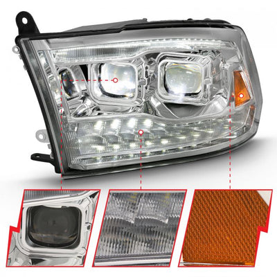 ANZO - 2009-2018 DODGE RAM 1500/2500/3500 LED PROJECTOR SWITCHBACK HEADLIGHTS CHROME-Headlights-Deviate Dezigns (DV8DZ9)