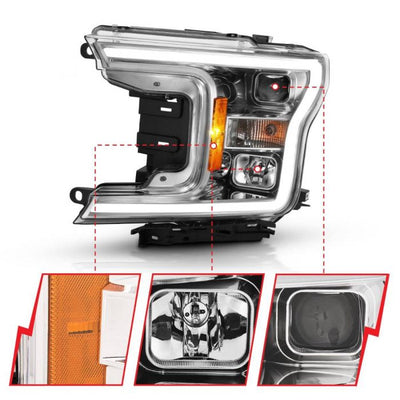 ANZO - 2018-2020 FORD F150 PROJECTOR PLANK STYLE HEADLIGHTS CHROME-Headlights-Deviate Dezigns (DV8DZ9)