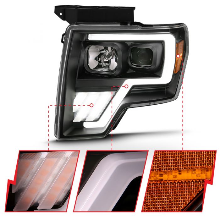 ANZO - 2009-2014 FORD F150 PROJECTOR LIGHT BAR G4 SWITCHBACK BLACK AMBER-Headlights-Deviate Dezigns (DV8DZ9)