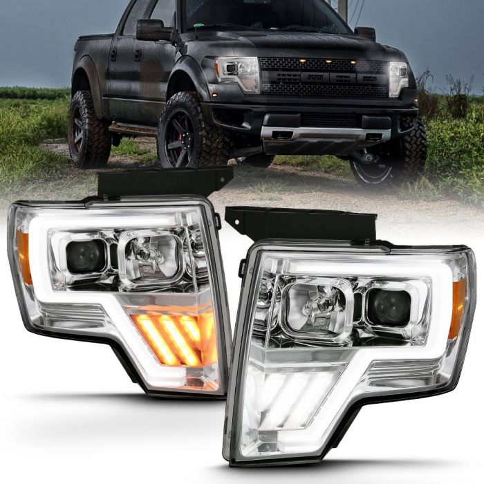 ANZO - 2009-2014 FORD F150 PROJECTOR LIGHT BAR CHROME AMBER-Headlights-Deviate Dezigns (DV8DZ9)