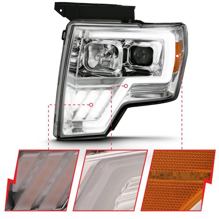 ANZO - 2009-2014 FORD F150 PROJECTOR LIGHT BAR CHROME AMBER-Headlights-Deviate Dezigns (DV8DZ9)