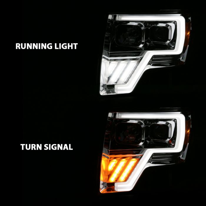 ANZO - 2009-2014 FORD F150 PROJECTOR LIGHT BAR CHROME AMBER-Headlights-Deviate Dezigns (DV8DZ9)