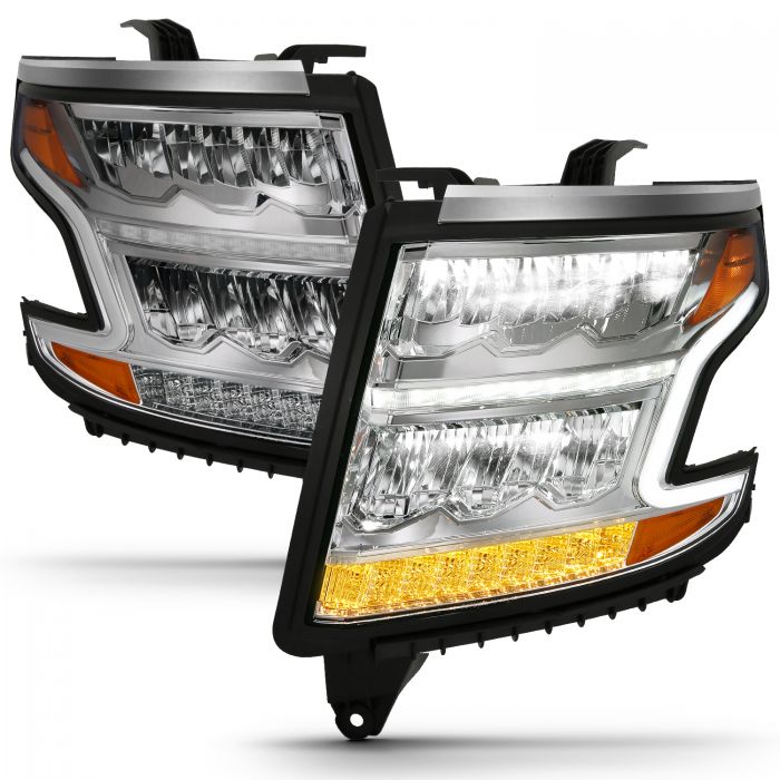 ANZO - 2015-2020 CHEVROLET TAHOE/SUBURBAN LED CRYSTAL PLANK STYLE HEADLIGHT CHROME WITH SEQUENTIAL SIGNAL-Headlights-Deviate Dezigns (DV8DZ9)