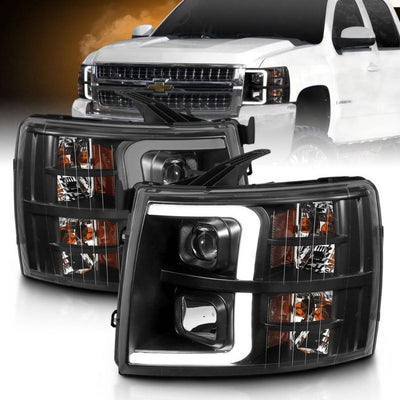 ANZO - 2007-2013 CHEVROLET SILVERADO 1500/2500HD/3500HD PROJECTOR PLANK HEADLIGHTS BLACK-Headlights-Deviate Dezigns (DV8DZ9)