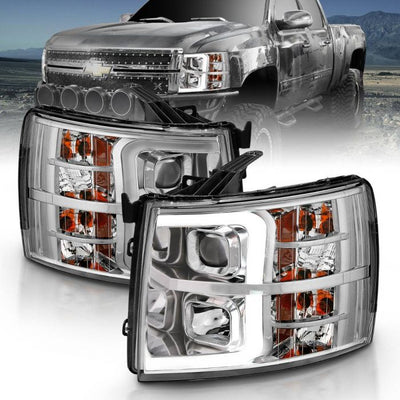 ANZO - 2007-2013 CHEVROLET SILVERADO 1500/2500HD/3500HD PROJECTOR PLANK HEADLIGHTS CHROME-Headlights-Deviate Dezigns (DV8DZ9)