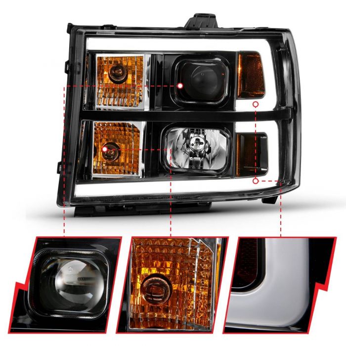 ANZO - 2007-2013 GMC SIERRA 1500/2500HD/3500HD PROJECTOR HEADLIGHT PLANK STYLE BLACK-Headlights-Deviate Dezigns (DV8DZ9)