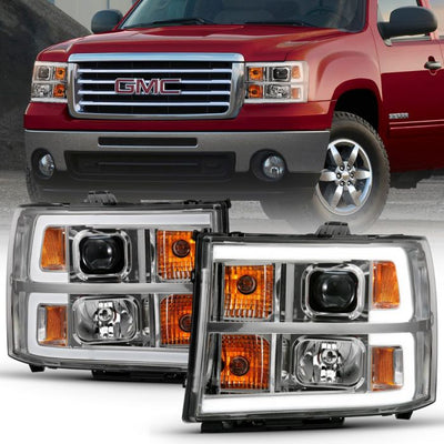 ANZO - 2007-2013 GMC SIERRA 1500/2500HD/3500HD PROJECTOR HEADLIGHT PLANK STYLE CHROME-Headlights-Deviate Dezigns (DV8DZ9)