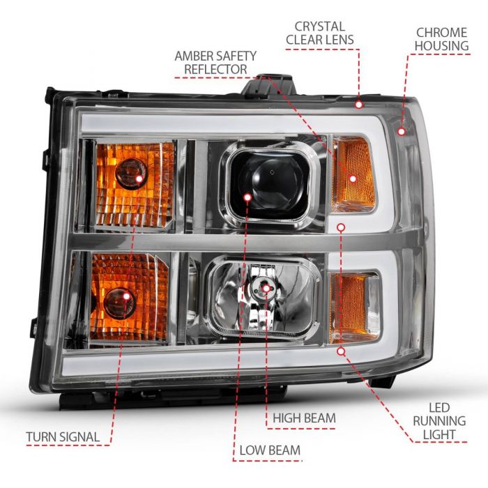 ANZO - 2007-2013 GMC SIERRA 1500/2500HD/3500HD PROJECTOR HEADLIGHT PLANK STYLE CHROME-Headlights-Deviate Dezigns (DV8DZ9)