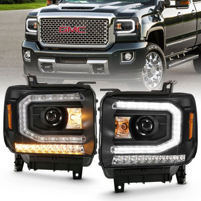 ANZO - 2016-2019 GMC SIERRA 1500/2500/3500 PROJECTOR HEADLIGHT PLANK STYLE BLACK WITH SEQUENTIAL AMBER SIGNAL-Headlights-Deviate Dezigns (DV8DZ9)