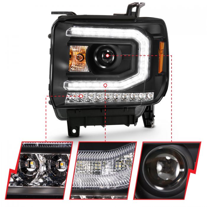 ANZO - 2016-2019 GMC SIERRA 1500/2500/3500 PROJECTOR HEADLIGHT PLANK STYLE BLACK WITH SEQUENTIAL AMBER SIGNAL-Headlights-Deviate Dezigns (DV8DZ9)