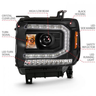 ANZO - 2016-2019 GMC SIERRA 1500/2500/3500 PROJECTOR HEADLIGHT PLANK STYLE BLACK WITH SEQUENTIAL AMBER SIGNAL-Headlights-Deviate Dezigns (DV8DZ9)