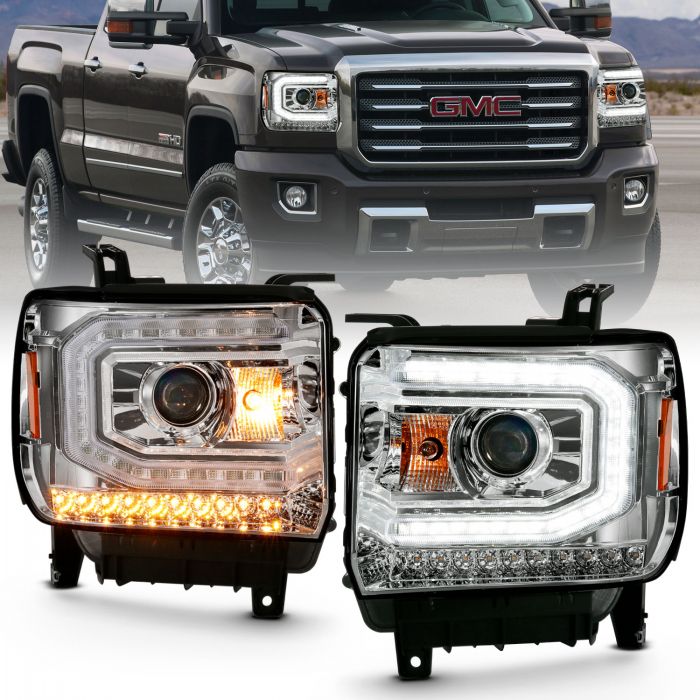 ANZO - 2016-2019 GMC SIERRA 1500/2500/3500 PROJECTOR HEADLIGHT PLANK STYLE CHROME WITH SEQUENTIAL AMBER SIGNAL-Headlights-Deviate Dezigns (DV8DZ9)