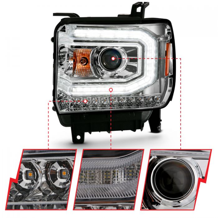 ANZO - 2016-2019 GMC SIERRA 1500/2500/3500 PROJECTOR HEADLIGHT PLANK STYLE CHROME WITH SEQUENTIAL AMBER SIGNAL-Headlights-Deviate Dezigns (DV8DZ9)