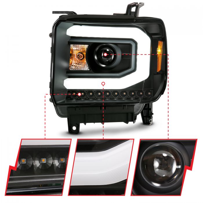 ANZO - 2014-2015 GMC SIERRA 1500/2500HD/3500HD PROJECTOR HEADLIGHTS WITH SWITCHBACK C LIGHT BAR-Headlights-Deviate Dezigns (DV8DZ9)