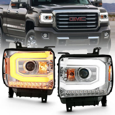 ANZO - 2014-2015 GMC SIERRA 1500/2500HD/3500HD CHROME PROJECTOR HEADLIGHTS WITH SWITCHBACK C LIGHT BAR-Headlights-Deviate Dezigns (DV8DZ9)