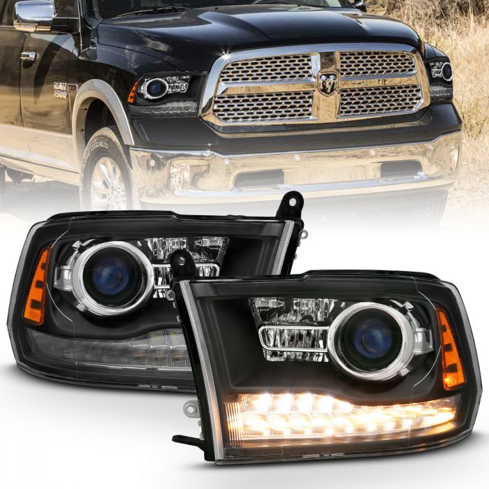 ANZO - 2009-2018 DODGE RAM 1500/2500/3500 PROJECTOR PLANK STYLE SWITCHBACK HEADLIGHTS BLACK AMBER-Headlights-Deviate Dezigns (DV8DZ9)