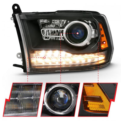 ANZO - 2009-2018 DODGE RAM 1500/2500/3500 PROJECTOR PLANK STYLE SWITCHBACK HEADLIGHTS BLACK AMBER-Headlights-Deviate Dezigns (DV8DZ9)