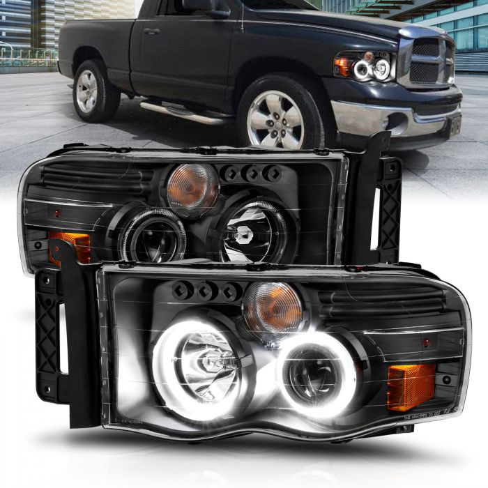 ANZO - 2002-2005 DODGE RAM 1500/2500/3500 PROJECTOR HALO HEADLIGHTS BLACK CLEAR-Headlights-Deviate Dezigns (DV8DZ9)