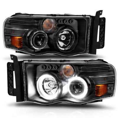 ANZO - 2002-2005 DODGE RAM 1500/2500/3500 PROJECTOR HALO HEADLIGHTS BLACK CLEAR-Headlights-Deviate Dezigns (DV8DZ9)