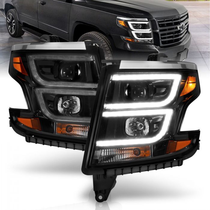 ANZO - 2015-2020 CHEVROLET TAHOE/SUBURBAN PROJECTOR C BAR HEADLIGHT BLACK-Headlights-Deviate Dezigns (DV8DZ9)