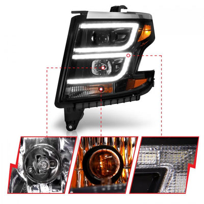 ANZO - 2015-2020 CHEVROLET TAHOE/SUBURBAN PROJECTOR C BAR HEADLIGHT BLACK-Headlights-Deviate Dezigns (DV8DZ9)