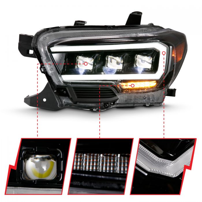 ANZO - 2016-2022 TOYOTA TACOMA PROJECTOR HEADLIGHTS PLANK STYLE BLACK WITH AMBER (HALOGEN DRL)-Headlights-Deviate Dezigns (DV8DZ9)