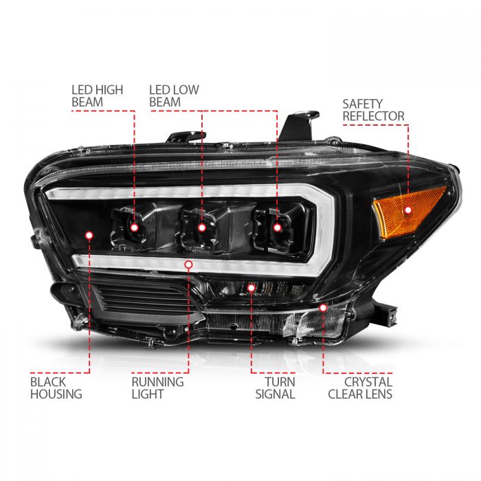 ANZO - 2016-2022 TOYOTA TACOMA FULL LED PROJECTOR PLANK STYLE HEADLIGHTS BLACK AMBER (LED RDL)-Headlights-Deviate Dezigns (DV8DZ9)