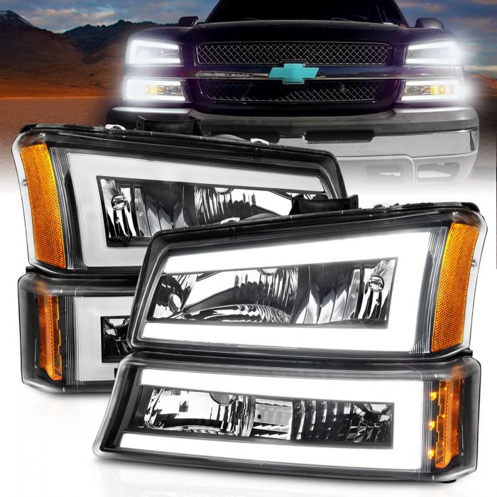 ANZO - 2003-2006 CHEVROLET SILVERADO 1500/2500/3500 CLASSIC LED PLANK CRYSTAL HEADLIGHTS WITH PARKING/SIGNAL LIGHT BLACK-Headlights-Deviate Dezigns (DV8DZ9)