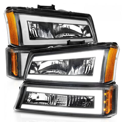 ANZO - 2003-2006 CHEVROLET SILVERADO 1500/2500/3500 CLASSIC LED PLANK CRYSTAL HEADLIGHTS WITH PARKING/SIGNAL LIGHT BLACK-Headlights-Deviate Dezigns (DV8DZ9)