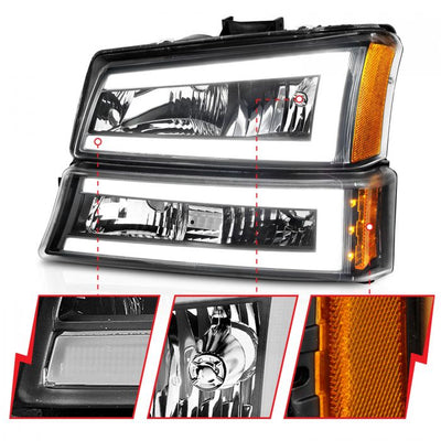 ANZO - 2003-2006 CHEVROLET SILVERADO 1500/2500/3500 CLASSIC LED PLANK CRYSTAL HEADLIGHTS WITH PARKING/SIGNAL LIGHT BLACK-Headlights-Deviate Dezigns (DV8DZ9)