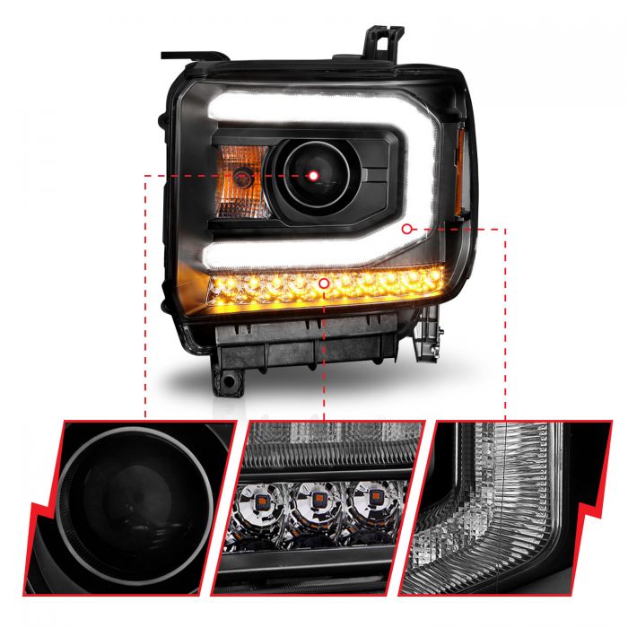 ANZO - 2014-2015 GMC SIERRA 1500/2500HD/3500HD PROJECTOR HEADLIGHTS LIGHT BAR BLACK-Headlights-Deviate Dezigns (DV8DZ9)