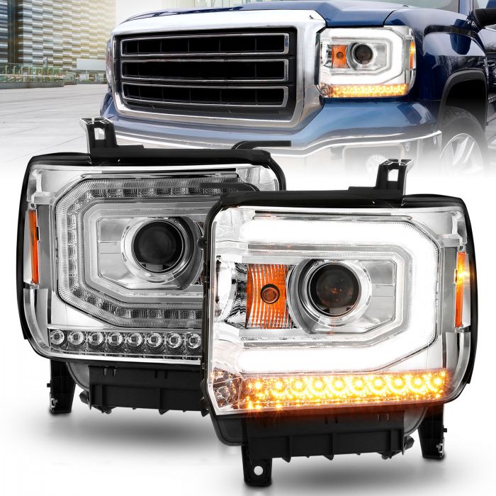 ANZO - 2014-2015 GMC SIERRA 1500/2500HD/3500HD PROJECTOR HEADLIGHTS WITH C BAR CHROME-Headlights-Deviate Dezigns (DV8DZ9)