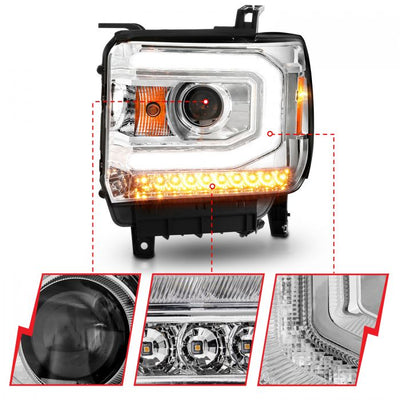 ANZO - 2014-2015 GMC SIERRA 1500/2500HD/3500HD PROJECTOR HEADLIGHTS WITH C BAR CHROME-Headlights-Deviate Dezigns (DV8DZ9)