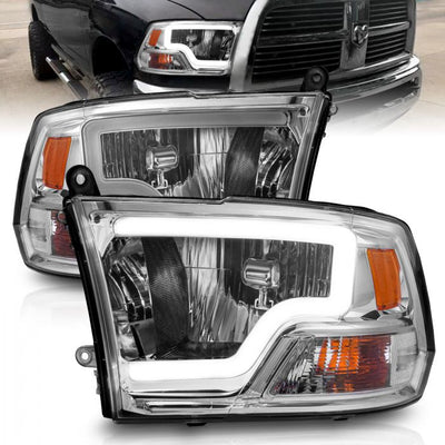 ANZO - 2009-2018 DODGE RAM 1500/2500/3500 HALOGEN HEADLIGHTS CHROME WITH C LIGHT BAR-Headlights-Deviate Dezigns (DV8DZ9)