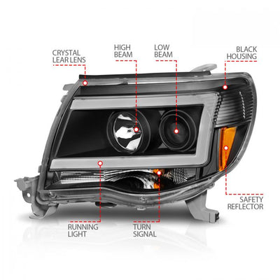 ANZO - 2005-2011 TOYOTA TACOMA BLACK PLANK PROJECTOR HEADLIGHTS-Headlights-Deviate Dezigns (DV8DZ9)