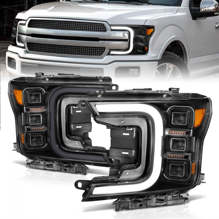 ANZO - 2018-2020 FORD F150 FULL LED SMOKE C-BAR PROJECTOR HEADLIGHTS BLACK WITH SEQUENTIAL SIGNAL-Headlights-Deviate Dezigns (DV8DZ9)