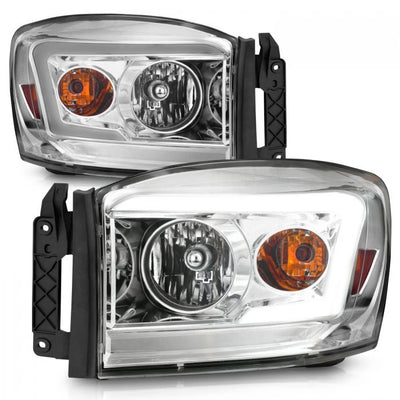 ANZO - 2006-2008 DODGE RAM 1500/2500/3500 CRYSTAL HEADLIGHTS CHROME WITH C LIGHT BAR AMBER-Headlights-Deviate Dezigns (DV8DZ9)