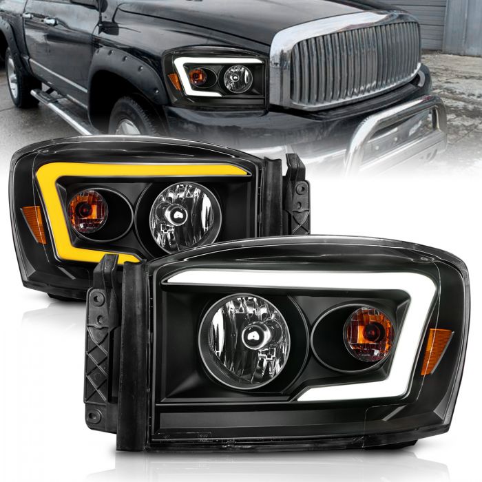 ANZO - 2006-2008 DODGE RAM 1500/2500/3500 SWITCHBACK CRYSTAL HEADLIGHTS BLACK AMBER WITH C LIGHT BAR-Headlights-Deviate Dezigns (DV8DZ9)