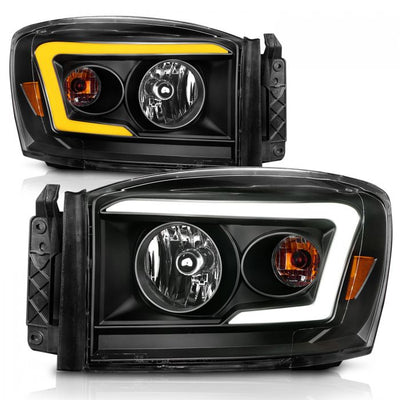 ANZO - 2006-2008 DODGE RAM 1500/2500/3500 SWITCHBACK CRYSTAL HEADLIGHTS BLACK AMBER WITH C LIGHT BAR-Headlights-Deviate Dezigns (DV8DZ9)