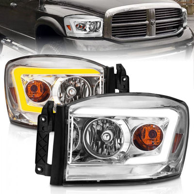 ANZO - 2006-2008 DODGE RAM 1500/2500/3500 SWITCHBACK CRYSTAL HEADLIGHT WITH C LIGHT BAR CHROME CLEAR-Headlights-Deviate Dezigns (DV8DZ9)