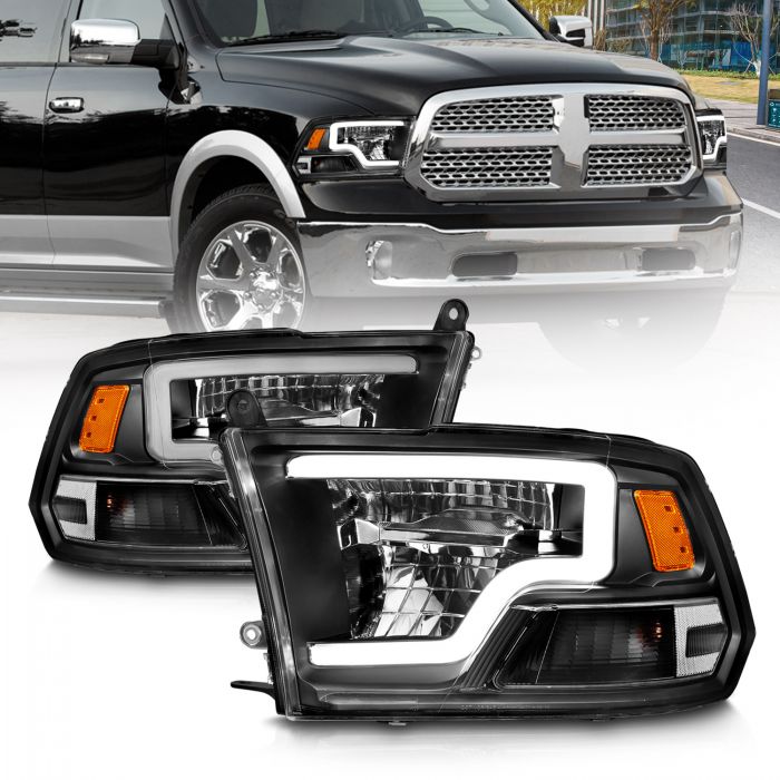 ANZO - 2009-2018 DODGE RAM 1500/2500/3500 FULL LED CRYSTAL HEADLIGHTS BLACK WITH C STYLE BAR-Headlights-Deviate Dezigns (DV8DZ9)