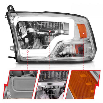 ANZO - 2009-2018 DODGE RAM 1500/2500/3500 FULL LED HEADLIGHTS WITH C LIGHT BAR CHROME-Headlights-Deviate Dezigns (DV8DZ9)