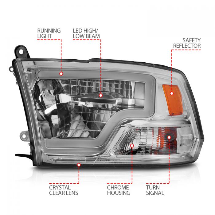 ANZO - 2009-2018 DODGE RAM 1500/2500/3500 FULL LED HEADLIGHTS WITH C LIGHT BAR CHROME-Headlights-Deviate Dezigns (DV8DZ9)