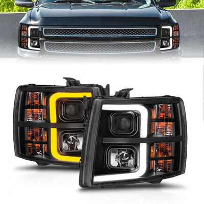 ANZO - 2007-2013 CHEVROLET SILVERADO 1500/2500HD/3500HD SEQUENTIAL PLANK PROJECTOR HEADLIGHTS BLACK-Headlights-Deviate Dezigns (DV8DZ9)