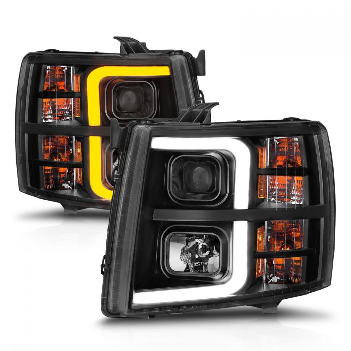 ANZO - 2007-2013 CHEVROLET SILVERADO 1500/2500HD/3500HD SEQUENTIAL PLANK PROJECTOR HEADLIGHTS BLACK-Headlights-Deviate Dezigns (DV8DZ9)